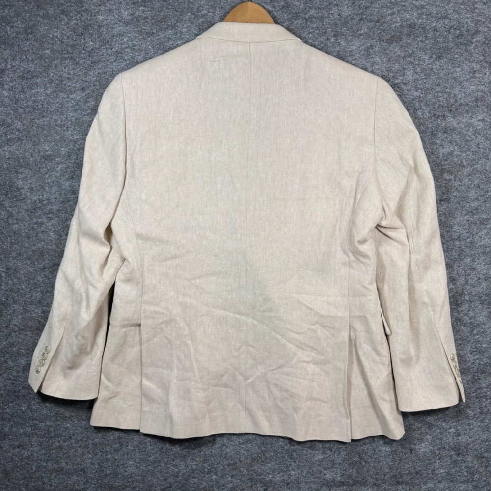 Stafford Blazer Jacket Mens 44S Linen Classic Fit Beige Herringbone Sport Coat - Picture 2 of 14
